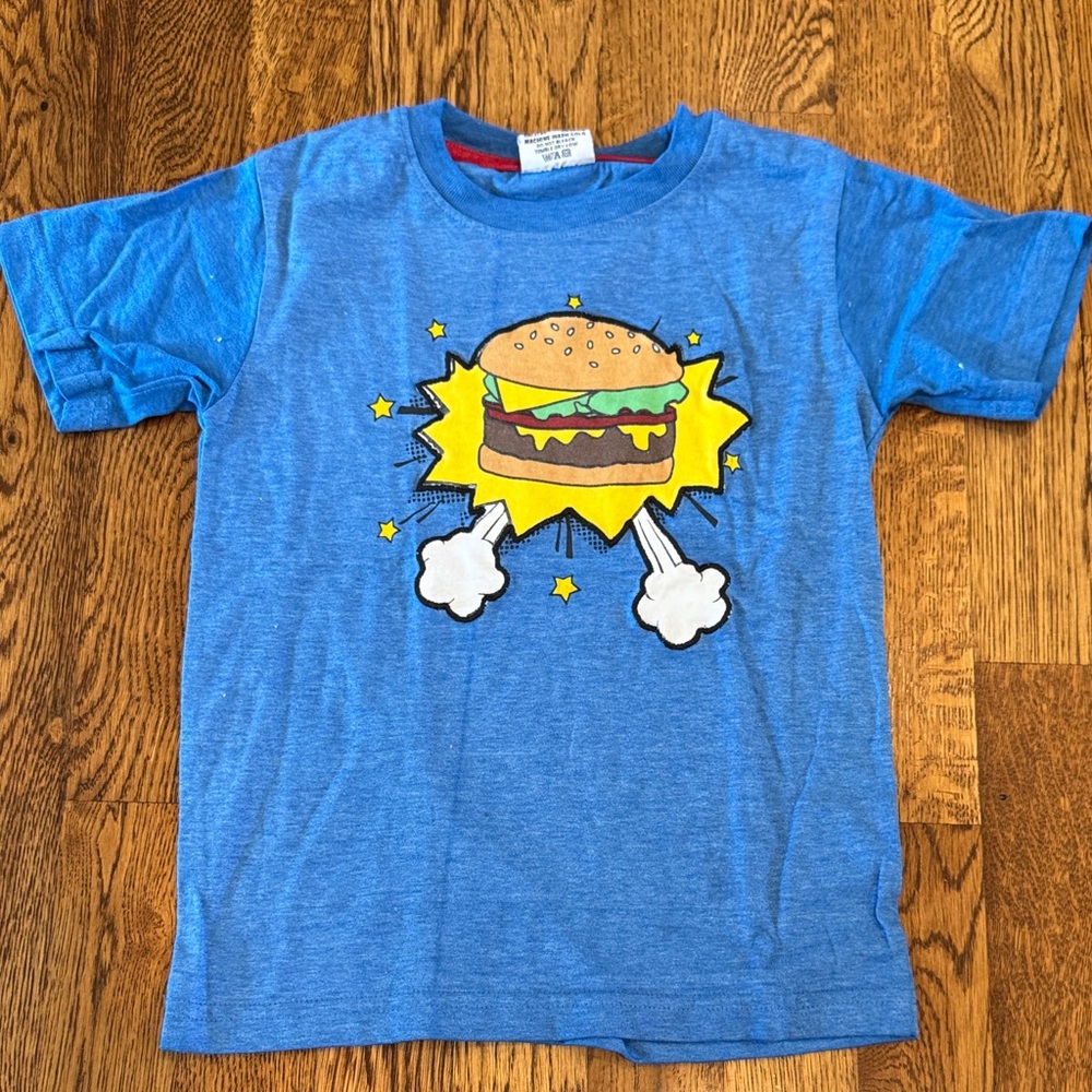 Mish Boys Blue Kids T-Shirt with Burger Graphic Size 4